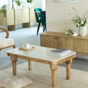 Vandana Elara Astra coffee table in marble and acacia wood