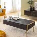 Vandana Elara Merino coffee table in mango wood and gilded metal