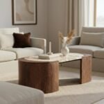 Vandana Elara Zentrix oval coffee table in mango wood and marble