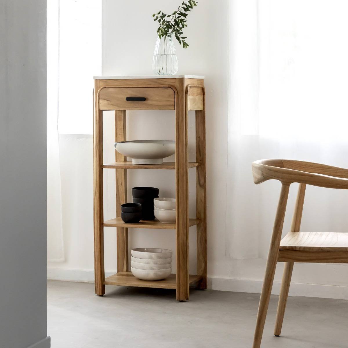 Vandana Elara Nimbus Console with drawer in acacia wood and Emyr marble Vandana Elara Nimbus Console with drawer in acacia wood and Emyr marble