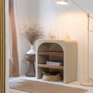 Vandana Elara Cresta console table in concrete-effect wood and acacia wood, Dalva