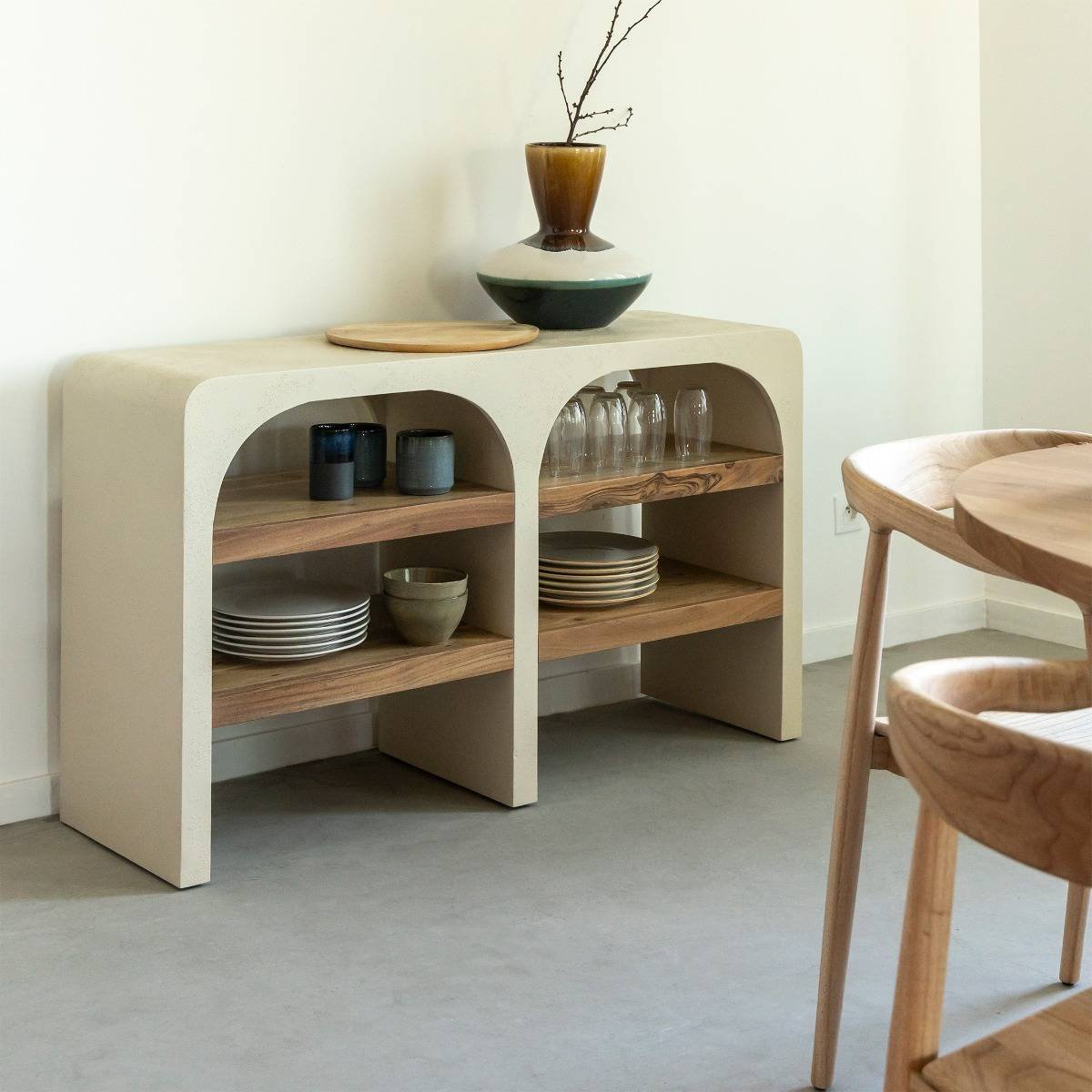 Vandana Elara Mira console table with concrete-effect wood and acacia wood finish Vandana Elara Mira console table with concrete-effect wood and acacia wood finish