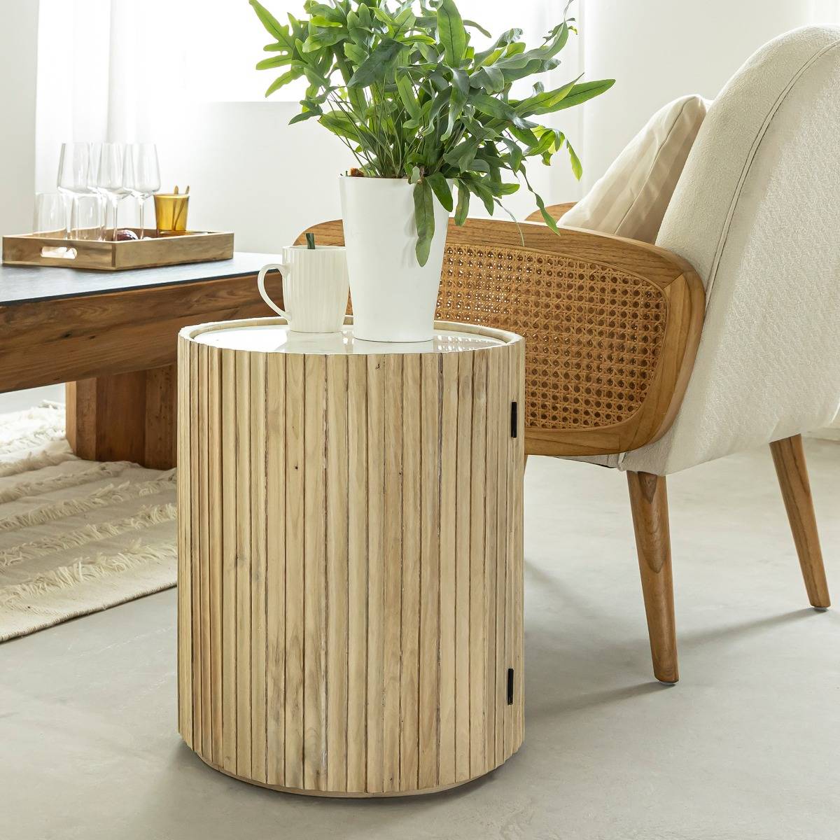 Vandana Lyra Pebble mango wood and marble side table Vandana Lyra Pebble mango wood and marble side table