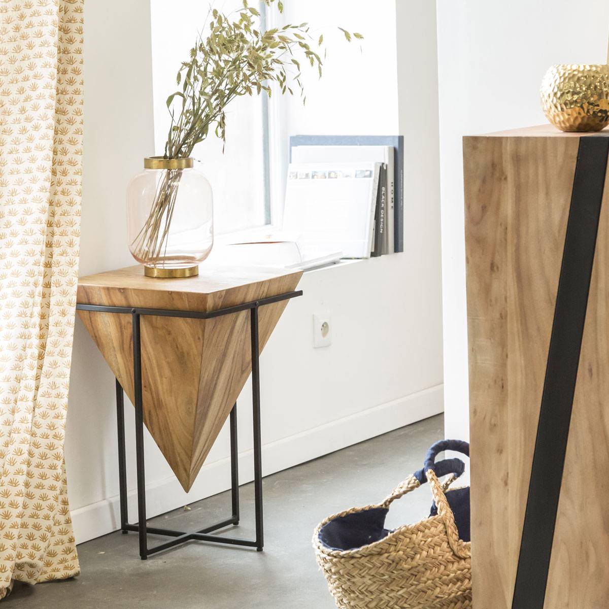 Vandana Lyra Arista acacia wood and metal side table Vandana Lyra Arista acacia wood and metal side table