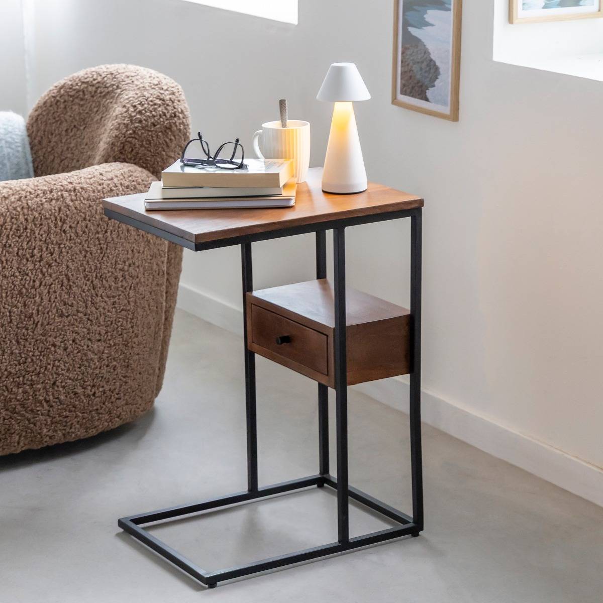 Vandana Lyra Optima mango wood and metal side table Vandana Lyra Optima mango wood and metal side table