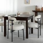 Vandana Lyra Grand chair in ecru fabric with black metal legs (set of 2)