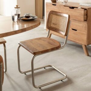 Vandana Lyra Terra cantilever chair in acacia wood and cane (set of 2)