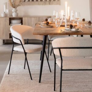 Vandana Vertex Zenova rounded chair in white bouclé fabric (set of 2)