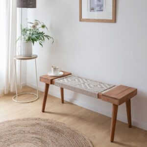 Vandana Vertex Elara mango wood bench with woven detailing