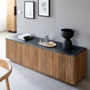 Vandana Vertex Terra TV stand in mango wood and marble