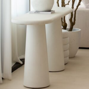 Vandana Sierra Elara White Concrete Console Table Modern Minimalist Accent Furniture Design
