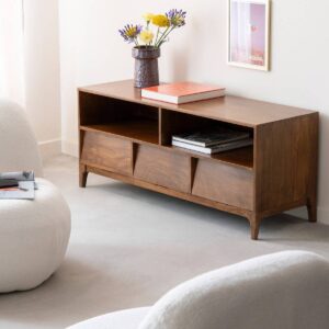 Vandana Cresta Zenova TV stand with 2 niches in mango wood