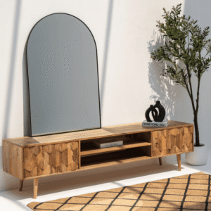 Vandana Lunaris Maxima Wooden Two-Door TV Unit Modern Solid Wood Entertainment Console