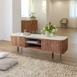 Vandana Cresta Mira TV stand in acacia wood and white marble