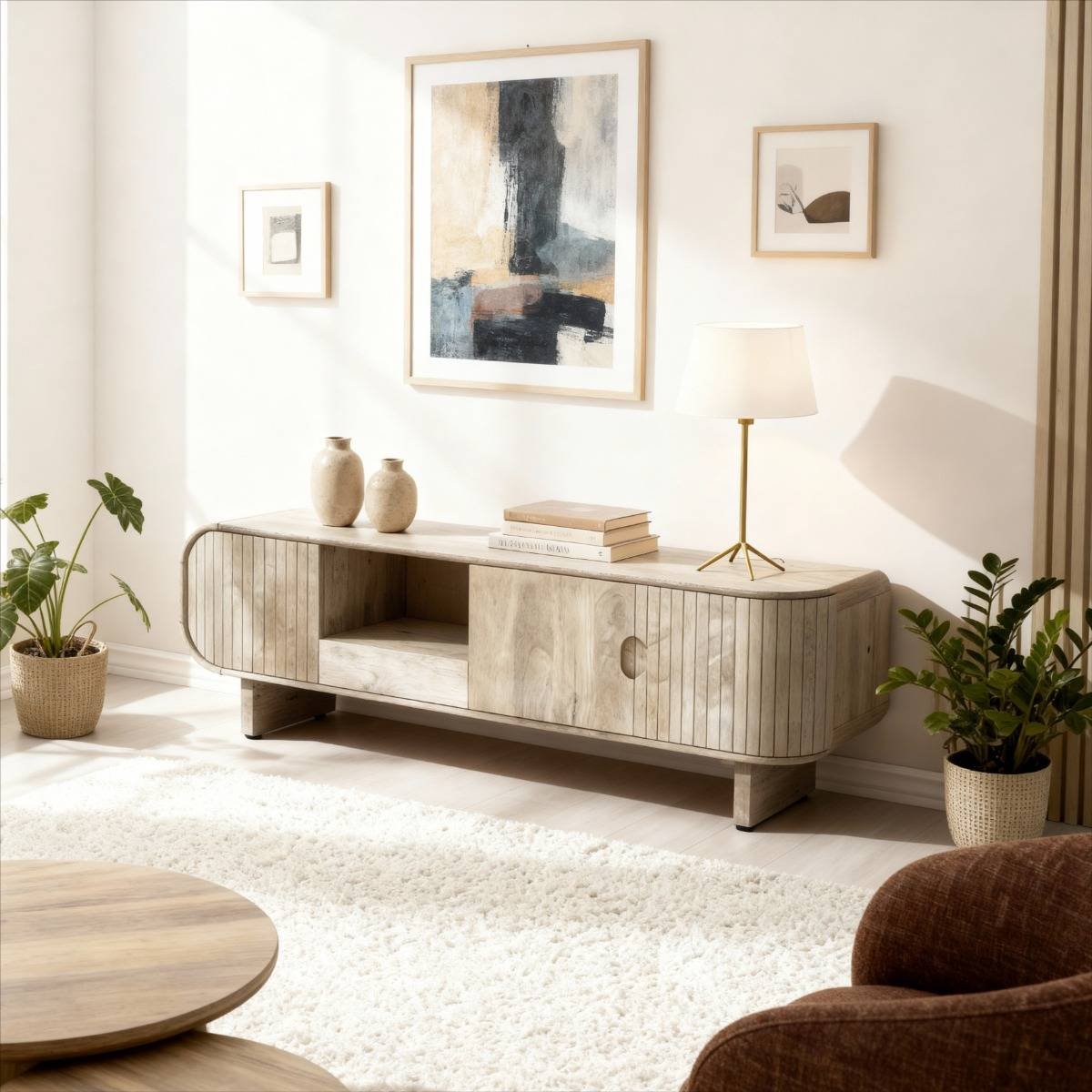 Vandana Cresta Grand TV stand in light mango wood Vandana Cresta Grand TV stand in light mango wood