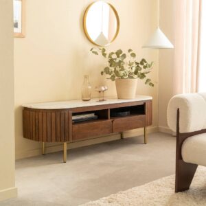 Vandana Mira Altis TV stand in marble and mango wood