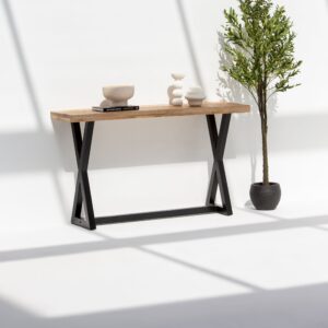 Vandana Sierra Radiant Wooden X-Legs Console Modern Solid Wood Minimalist Accent Design