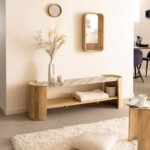 Vandana Mira Lyra TV stand in mango wood and Isabella marble