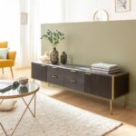 Vandana Mira Cresta TV stand in mango wood and gold-tone metal
