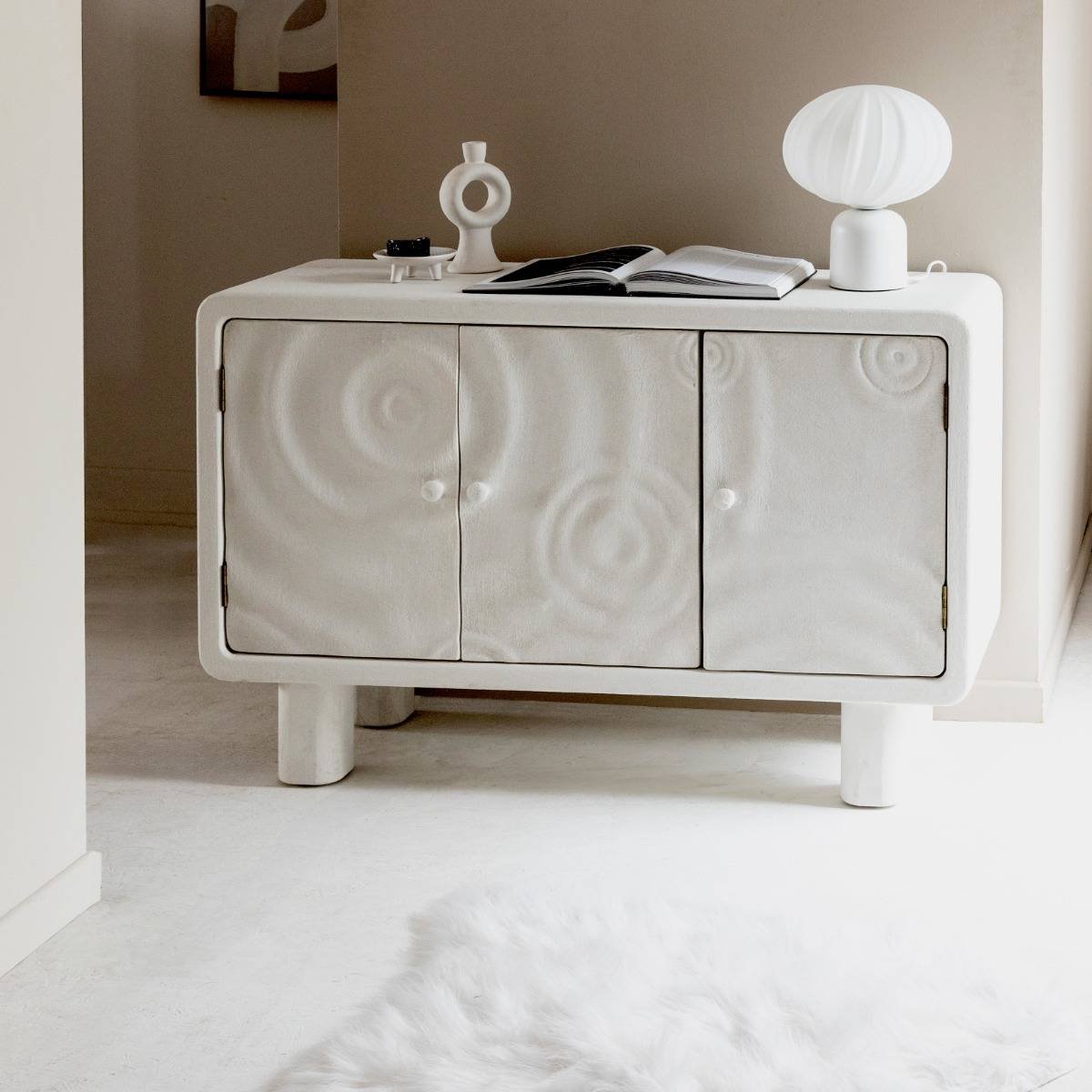 Vandana Stellar Altis 3-door sideboard in white concrete-effect wood Vandana Stellar Altis 3-door sideboard in white concrete-effect wood