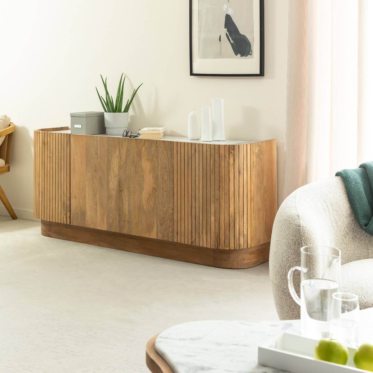 Vandana Stellar Pebble mango wood and marble sideboard Vandana Stellar Pebble mango wood and marble sideboard