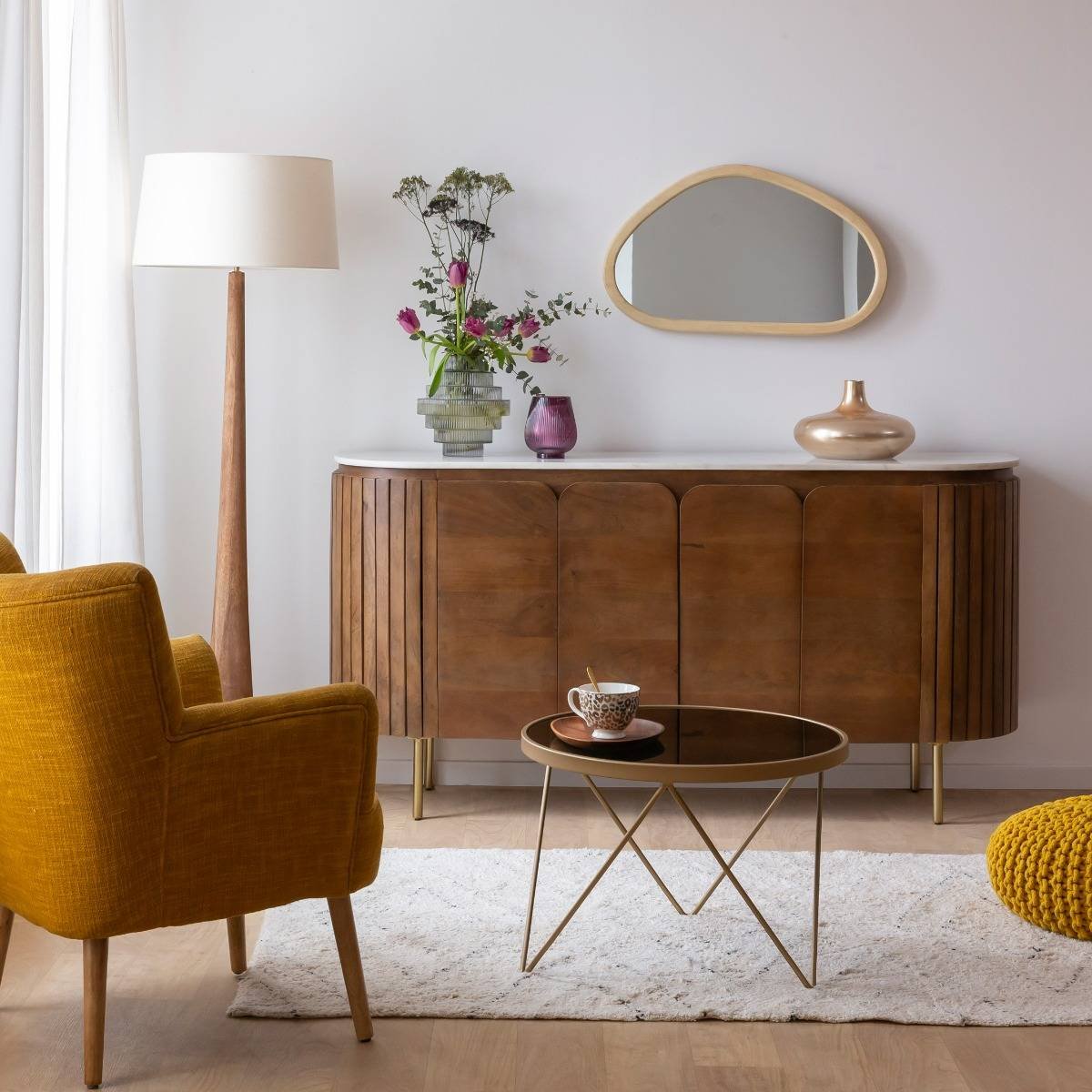 Vandana Stellar Elara sideboard in mango wood and Siena marble Vandana Stellar Elara sideboard in mango wood and Siena marble