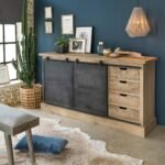 Vandana Stellar Vista 4-drawer sideboard in brushed mango wood and dark grey metal