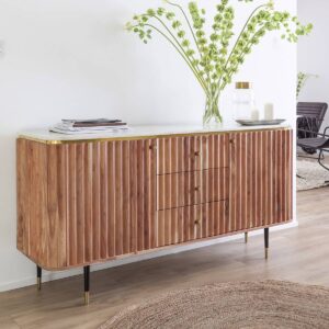Vandana Stellar Flux acacia wood and white marble sideboard