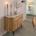 Vandana Radiant Pebble acacia wood and white marble sideboard
