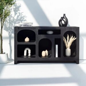 Vandana Sierra Hexa Black Painted Display Unit Modern Contemporary Wooden Accent Furniture