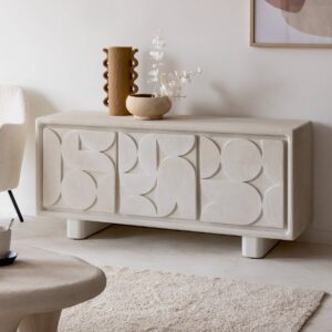 Vandana Sereno Lyra 3-door sideboard in white concrete-effect wood