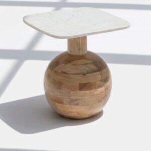 Vandana Orion Novara Square Marble-Top Wooden Side Table Modern Luxury Accent Design