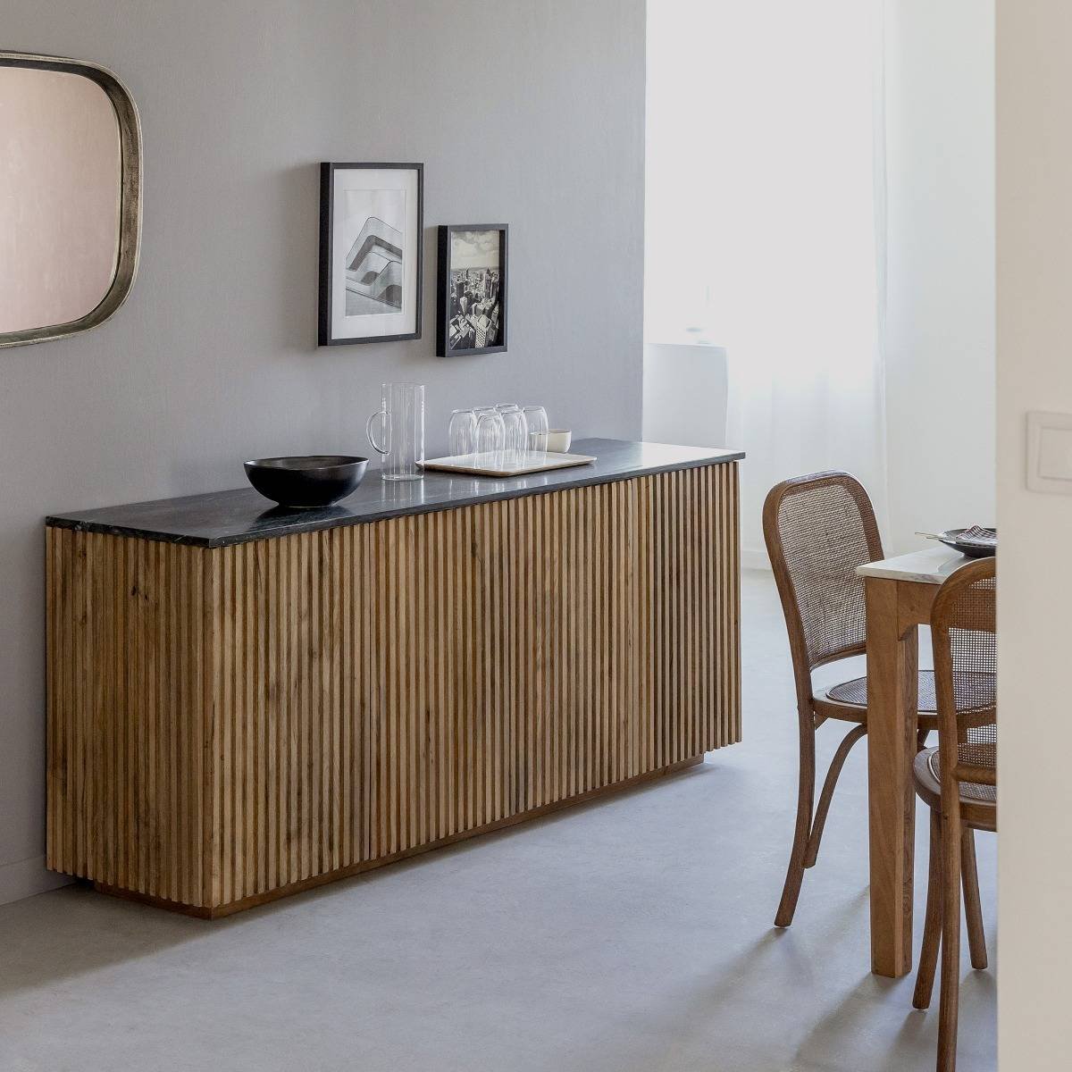 Vandana Sereno Arion 4-door sideboard in mango wood and marble Vandana Sereno Arion 4-door sideboard in mango wood and marble