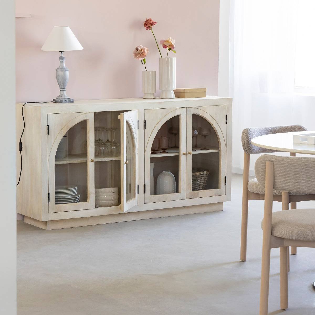 Vandana Sereno Neo bleached mango wood glass-fronted sideboard Vandana Sereno Neo bleached mango wood glass-fronted sideboard