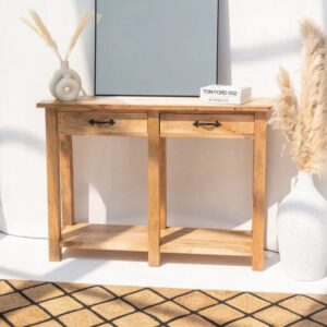Vandana Sierra Arion Wooden Console with Two Drawers Modern Solid Wood Accent Furniture