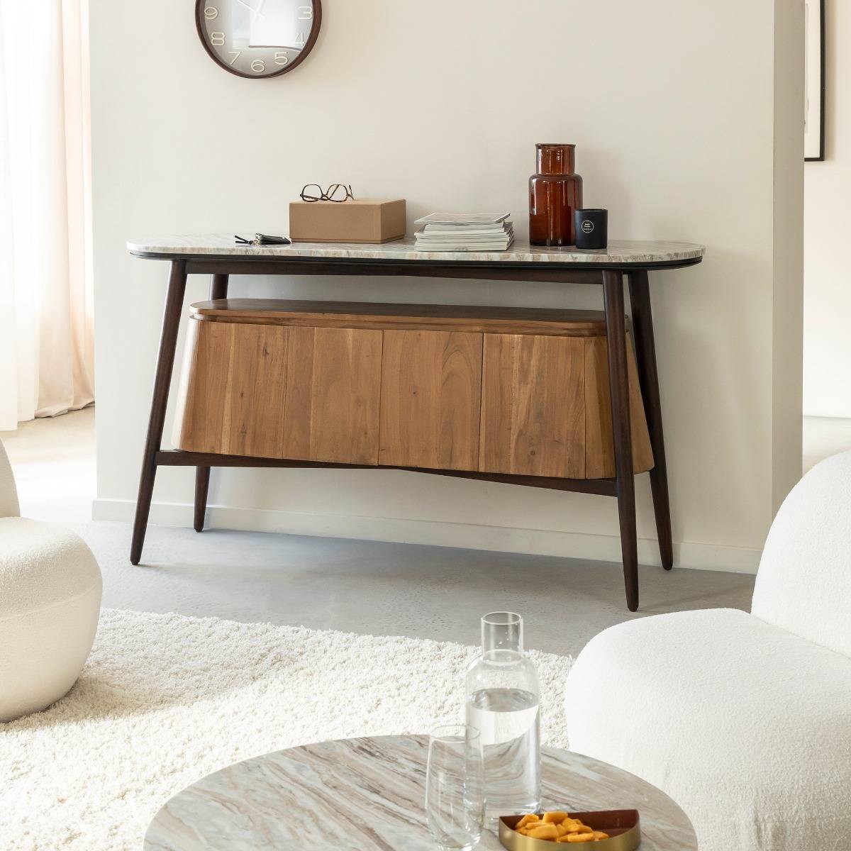 Vandana Prime Orion acacia wood and marble sideboard Vandana Prime Orion acacia wood and marble sideboard