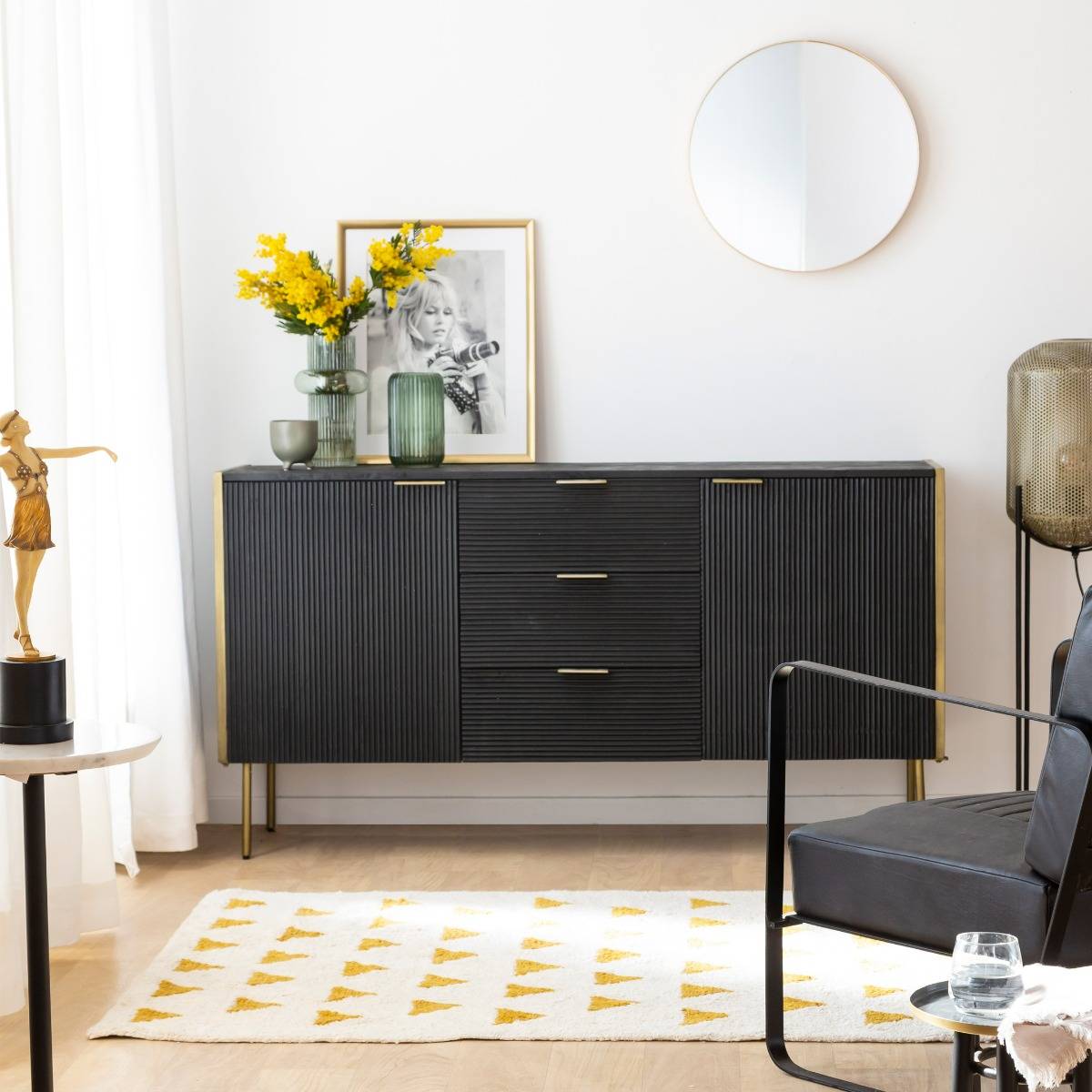 Vandana Prime Falcon mango wood and gilded metal sideboard Vandana Prime Falcon mango wood and gilded metal sideboard