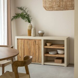 Vandana Prime Lyra 2-door sideboard with shelves in concrete-effect wood and recycled wood