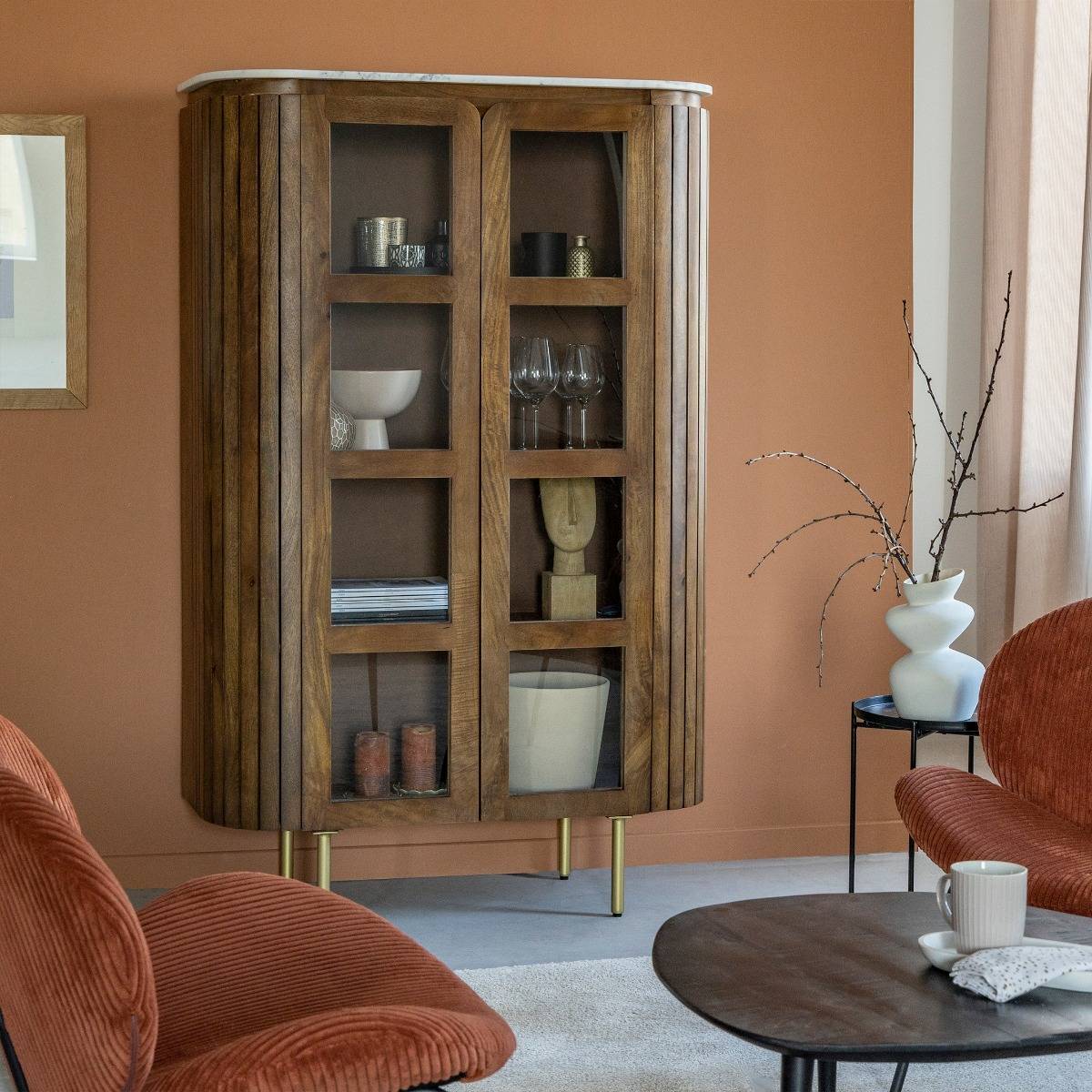 Vandana Maxima Ultra Display cabinet in mango wood and Siena marble Vandana Maxima Ultra Display cabinet in mango wood and Siena marble