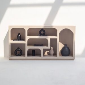 Vandana Sierra Vento Beige Wooden Display Console Modern Minimalist Solid Wood Accent Design