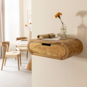 Vandana Optima Pebble rounded wall shelf in acacia wood