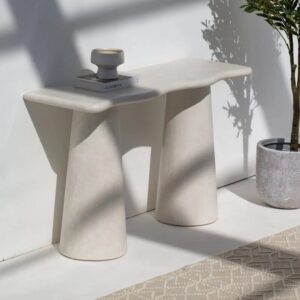 Vandana Lunaris Sierra Off White Speckled Microconcrete Top Console Table Modern Minimalist Accent Design