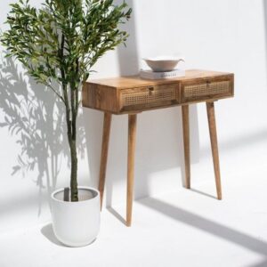 Vandana Lunaris Vesta Rattan 2-Drawer Console Modern Natural Woven Accent Furniture Design
