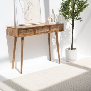 Vandana Lunaris Arista Rattan 3-Drawer Console Modern Natural Woven Accent Furniture Design