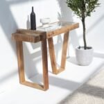 Vandana Lunaris Solace Wooden Console Table with Glass Top Modern Solid Wood Accent Design