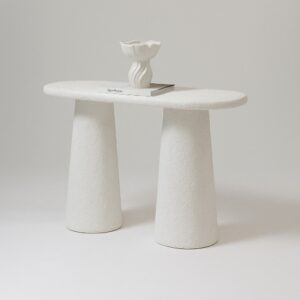 Vandana Lunaris Aston Off White Grit Finish Microconcrete Console Table Modern Minimalist Accent Design