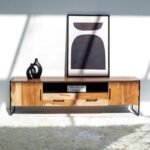Vandana Lunaris Vertex Elegance Acacia Wood TV Unit Modern Solid Wood Entertainment Console