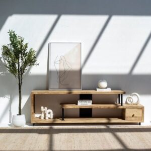 Vandana Lunaris Cresta 3-Shelves TV Unit Modern Solid Wood Entertainment Console Design