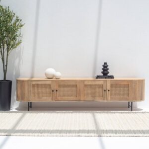 Vandana Lunaris Sereno Rattan Doors TV Unit Modern Natural Woven Solid Wood Entertainment Console