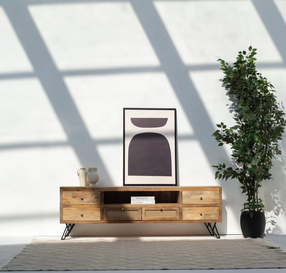 Vandana Lunaris Prime Six-Drawer Rattan TV Unit Modern Natural Woven Entertainment Console Vandana Lunaris Prime Six-Drawer Rattan TV Unit Modern Natural Woven Entertainment Console
